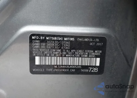 2018 Mitsubishi Mirage Se z USA, uszkodzony, nr VIN ML32A4HJ8JH005205